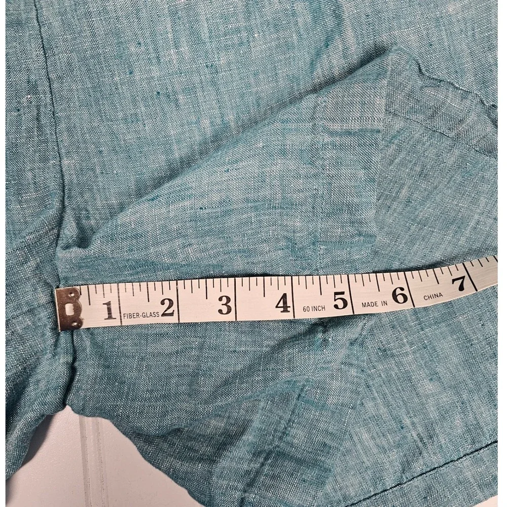 Tahari Shorts 100% Linen Elastic Waist Drawstring Teal Blue Womens Size Medium